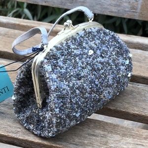 SANTI Beaded Sequin Small Evening Bag/Purse SILVER